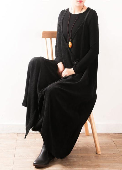 Vivid Large Pockets Fall Dress Photography Black Kaftan Dresses