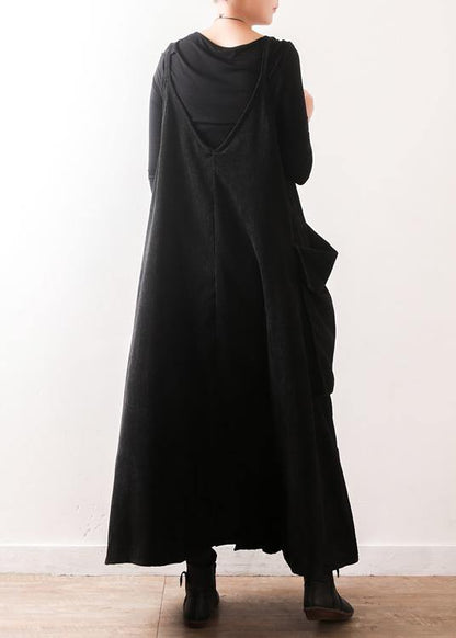 Vivid Large Pockets Fall Dress Photography Black Kaftan Dresses