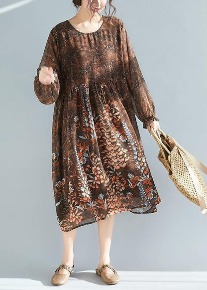 Vivid O Neck Cinched Summer Tunic Catwalk Chocolate Print Dresses