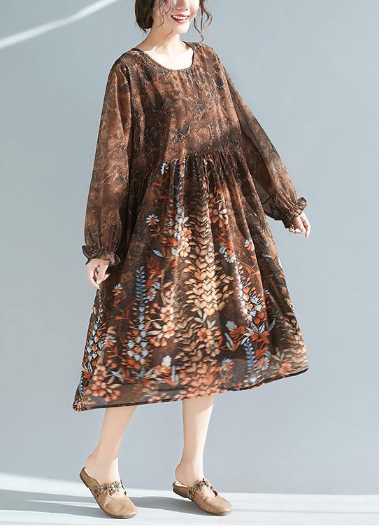 Vivid O Neck Cinched Summer Tunic Catwalk Chocolate Print Dresses