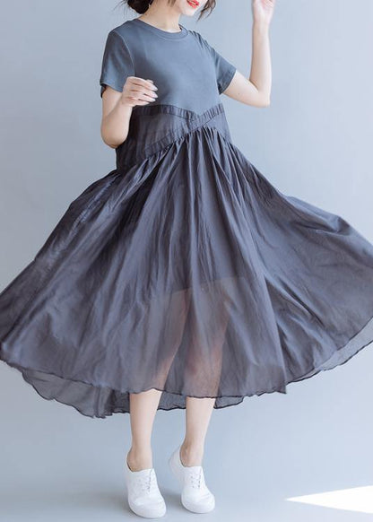 Vivid Patchwork Cotton Clothes O Neck Cotton Summer Dress