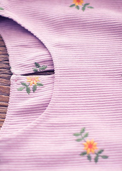 Vivid Pink Embroidery Dress O-neck Long Spring Dresses