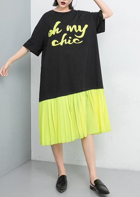 Vivid Stitches Cotton Dresses Yellow Spliced Pullover Dress