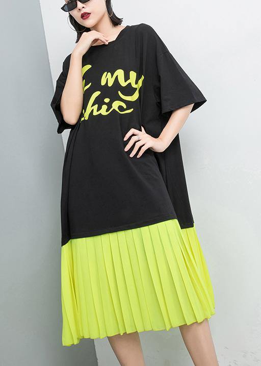 Vivid Stitches Cotton Dresses Yellow Spliced Pullover Dress