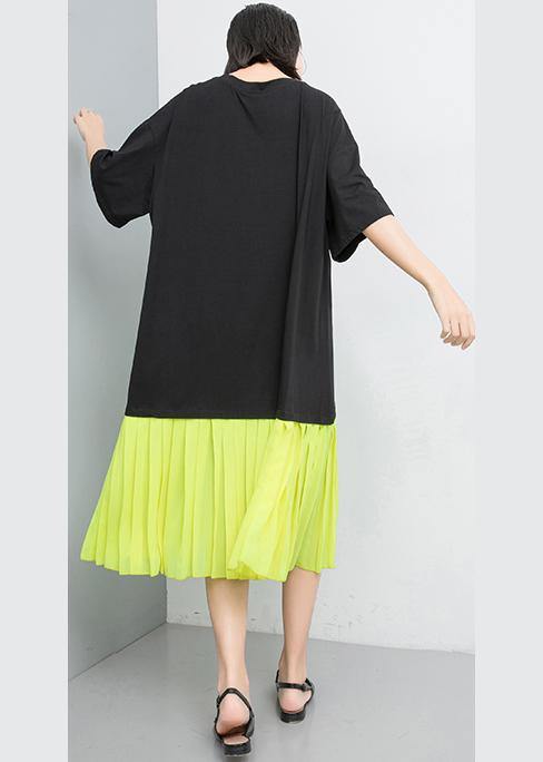Vivid Stitches Cotton Dresses Yellow Spliced Pullover Dress