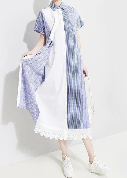 Vivid Tunics Fun Asymmetrical Patchwork Striped Short Sleeve Shirt Dress