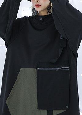 Vivid Big Pockets Cotton Tunics Sewing Gray Green Loose Dresses Fall