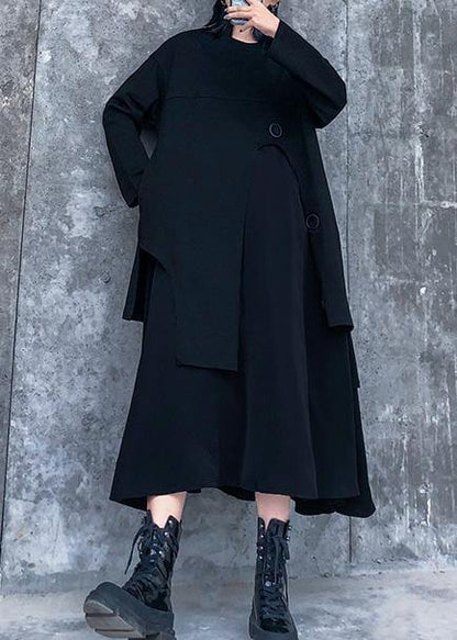 Vivid Black Cotton Clothes Layered Traveling Spring Dresses