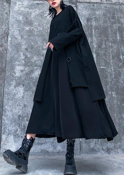 Vivid Black Cotton Clothes Layered Traveling Spring Dresses