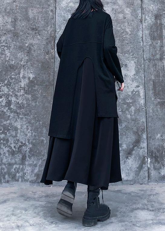 Vivid Black Cotton Clothes Layered Traveling Spring Dresses