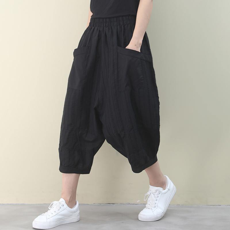 Vivid Black Pants Summer Elastic Waist Pants