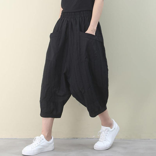 Vivid Black Pants Summer Elastic Waist Pants