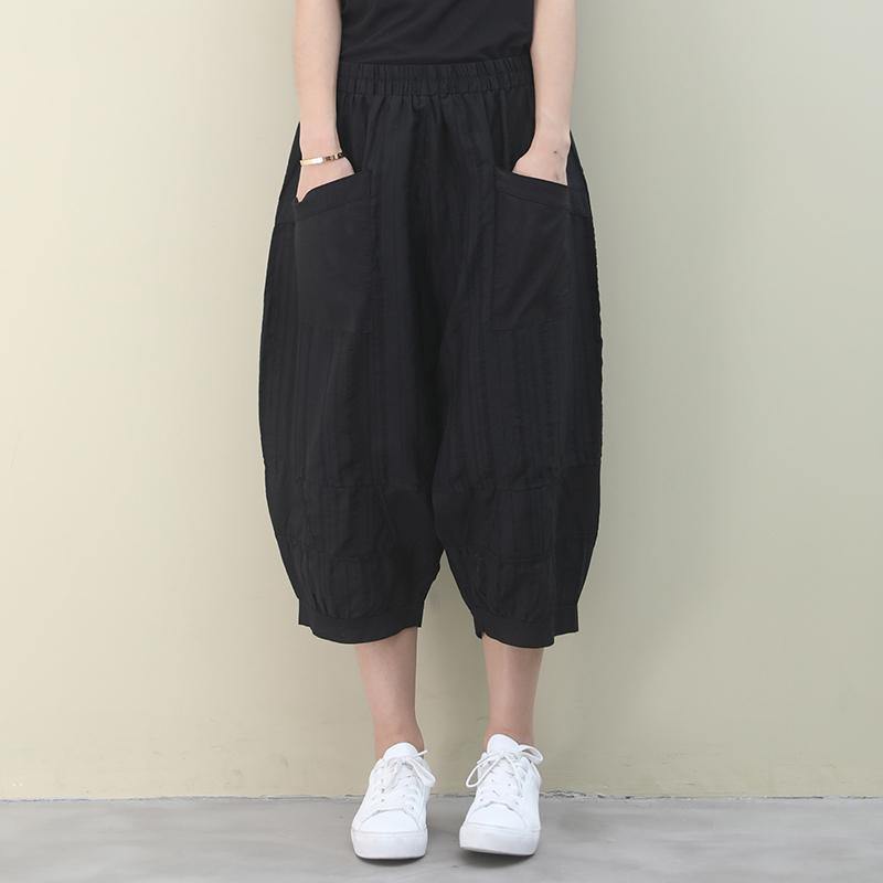 Vivid Black Pants Summer Elastic Waist Pants