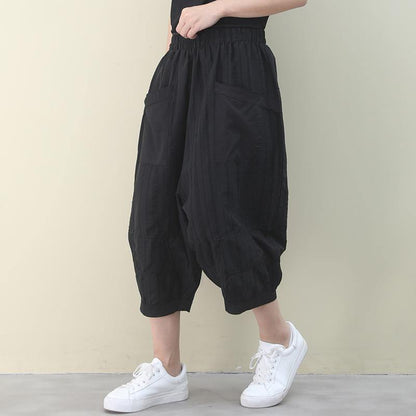 Vivid Black Pants Summer Elastic Waist Pants