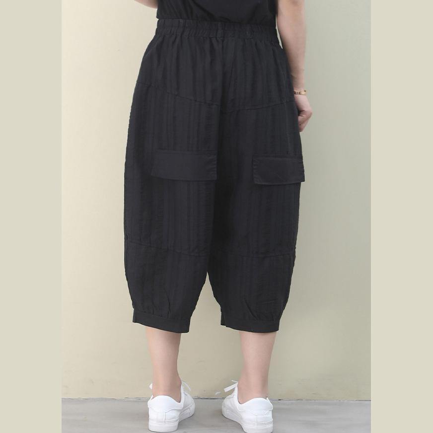 Vivid Black Pants Summer Elastic Waist Pants