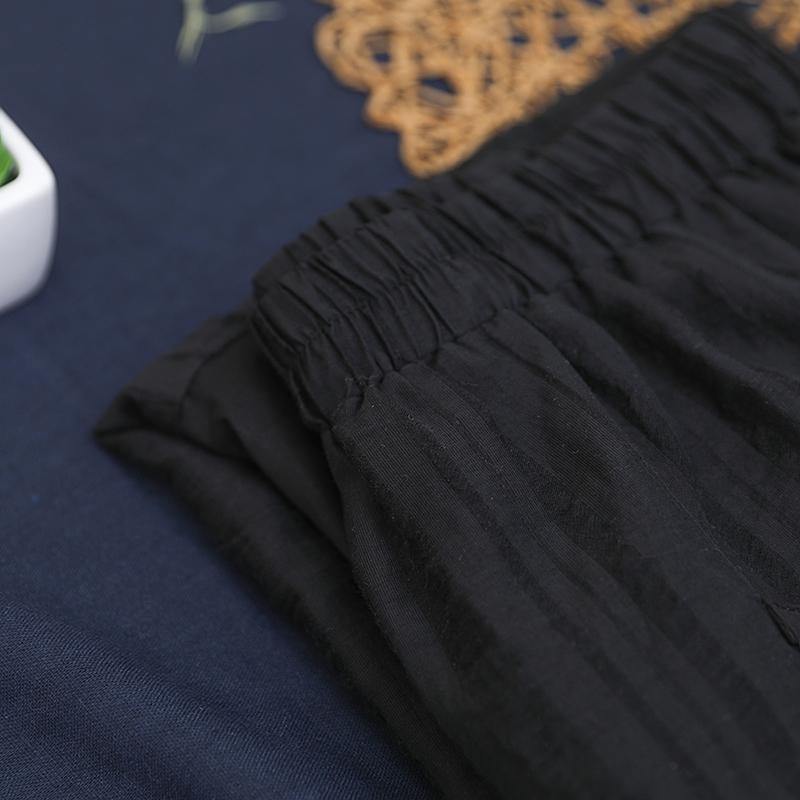 Vivid Black Pants Summer Elastic Waist Pants