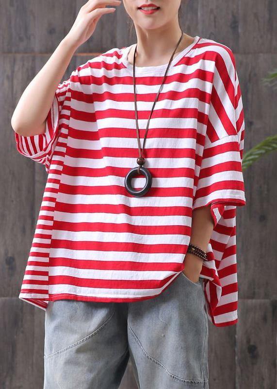 Vivid Blue Striped Cotton Shirts Batwing Sleeve Top