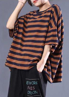 Vivid Blue Striped Cotton Shirts Batwing Sleeve Top