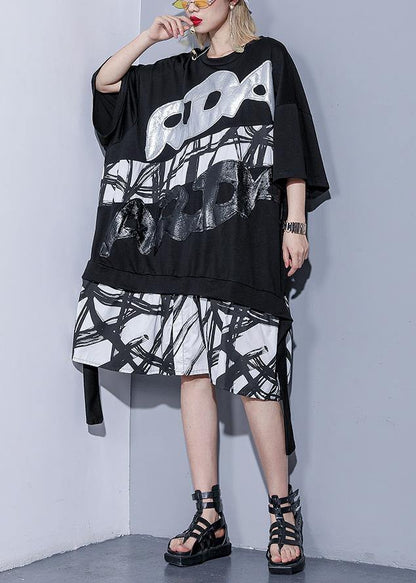 Vivid Embroidery Patchwork European Cotton Dress Black Dress Summer