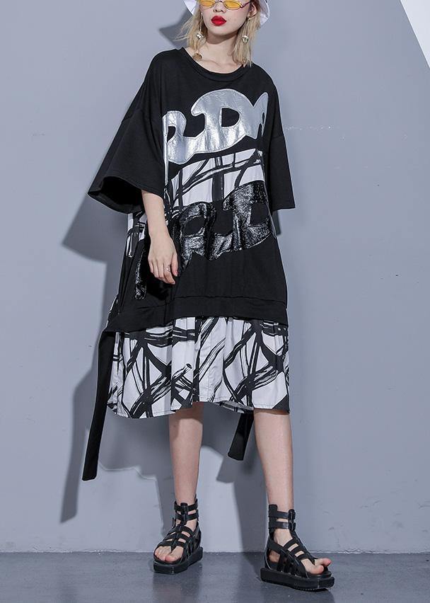Vivid Embroidery Patchwork European Cotton Dress Black Dress Summer