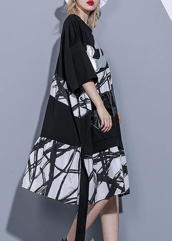 Vivid Embroidery Patchwork European Cotton Dress Black Dress Summer