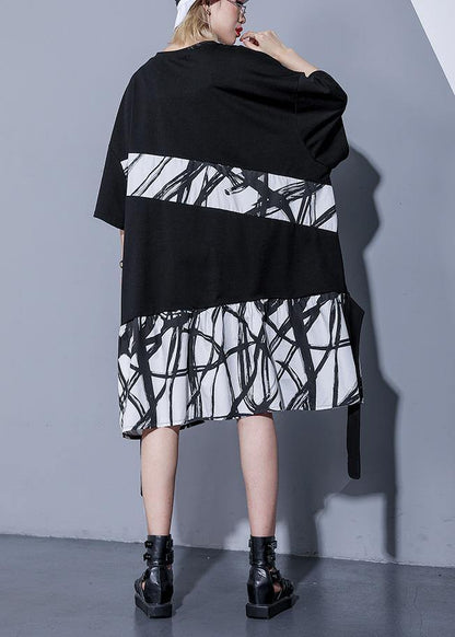 Vivid Embroidery Patchwork European Cotton Dress Black Dress Summer