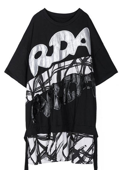 Vivid Embroidery Patchwork European Cotton Dress Black Dress Summer