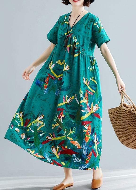 Vivid Green Cotton Dresses Prints Kaftan Summer Dresses