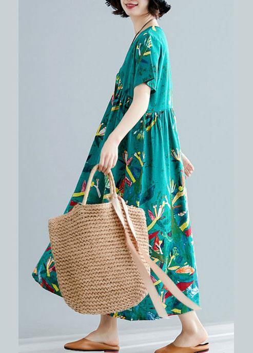 Vivid Green Cotton Dresses Prints Kaftan Summer Dresses
