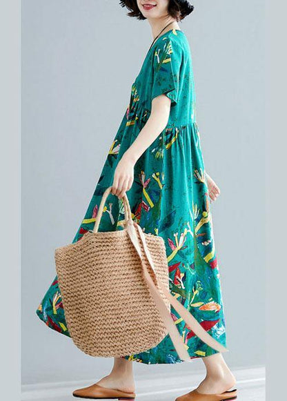 Vivid Green Cotton Dresses Prints Kaftan Summer Dresses
