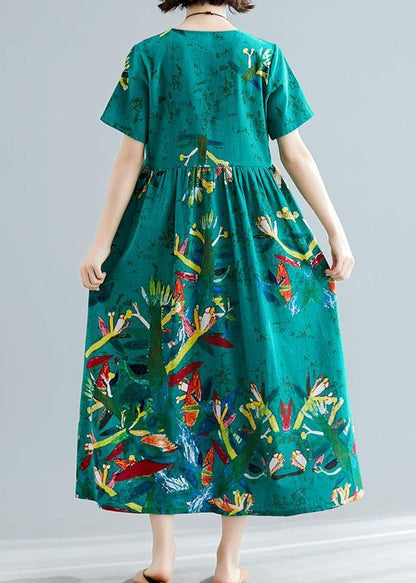 Vivid Green Cotton Dresses Prints Kaftan Summer Dresses