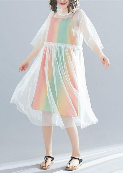 Vivid Half Sleeve Tulle Quilting Clothes Pattern White Dress Summer
