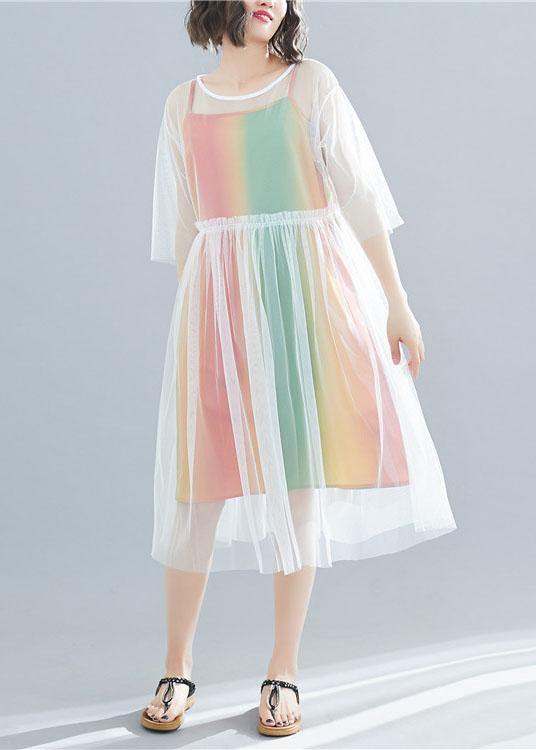 Vivid Half Sleeve Tulle Quilting Clothes Pattern White Dress Summer