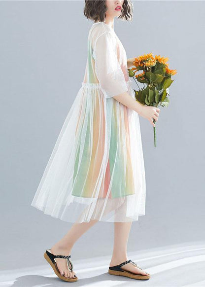 Vivid Half Sleeve Tulle Quilting Clothes Pattern White Dress Summer