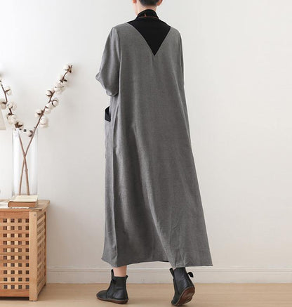 Vivid High Neck Pockets Tunics Outfits Gray Maxi Dress