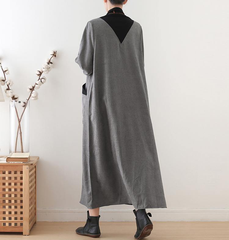 Vivid High Neck Pockets Tunics Outfits Gray Maxi Dress