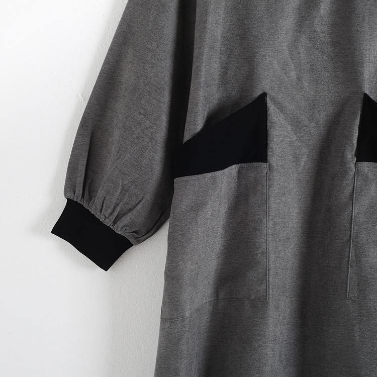 Vivid High Neck Pockets Tunics Outfits Gray Maxi Dress
