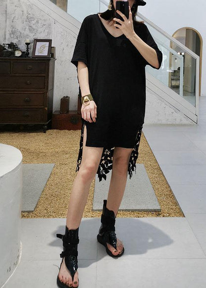 Vivid Hollow Out Cotton Dresses Photography Black Patchwork Maxi Dresses Summer
