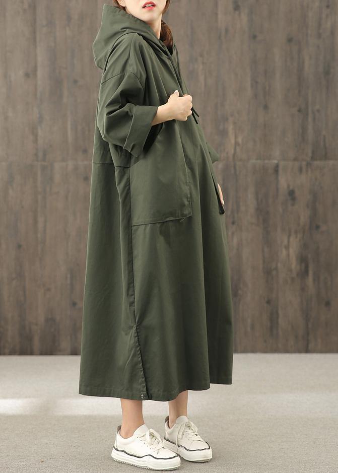 Vivid Hooded Side Open Clothes Pattern Blackish Green Art Dress