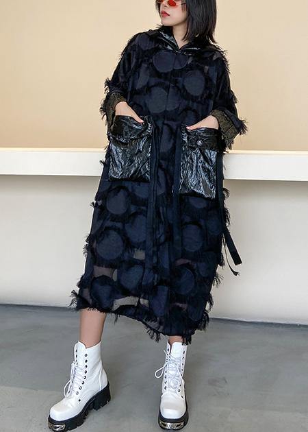 Vivid Hooded Tassel Quilting Clothes Outfits Black Robe Dresses