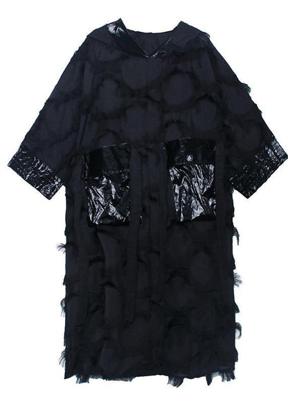 Vivid Hooded Tassel Quilting Clothes Outfits Black Robe Dresses