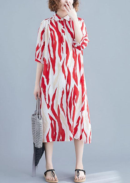 Vivid Lapel Half Sleeve Chiffon Dresses Runway Blue Striped Dress
