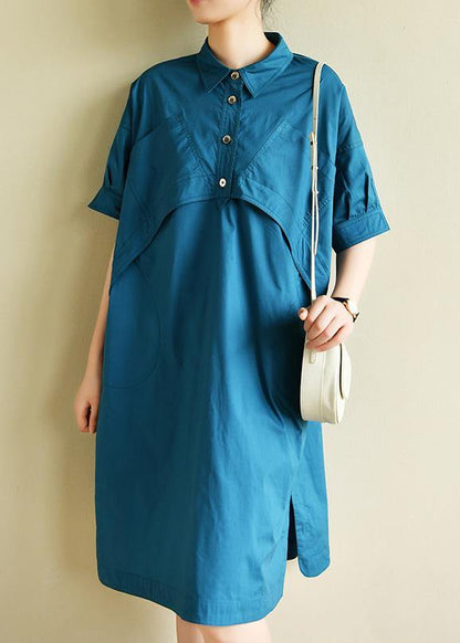 Vivid Lapel Patchwork Summer Wardrobes Runway Blue Dresses