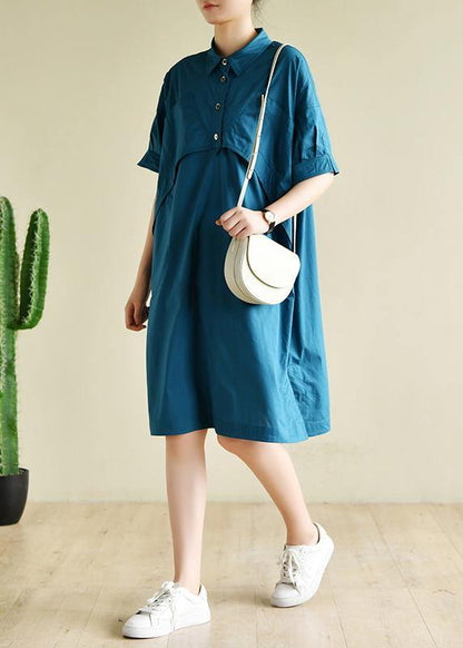 Vivid Lapel Patchwork Summer Wardrobes Runway Blue Dresses