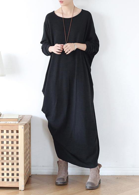 Vivid O Neck Asymmetric Cotton Spring Clothes Neckline Black Robe Dress