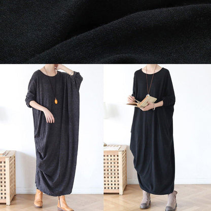Vivid O Neck Asymmetric Cotton Spring Clothes Neckline Black Robe Dress