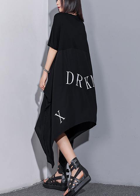 Vivid O Neck Asymmetric Cotton Tunics for Inspiration Black Maxi Dress Summer