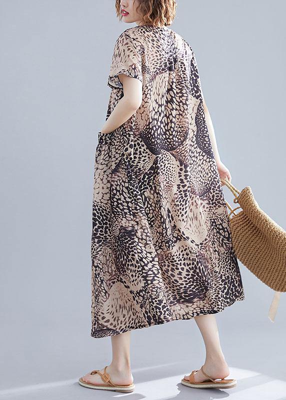 Vivid O Neck Cotton Clothes Linen Leopard Cotton Robes Dresses Summer