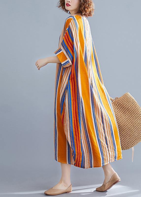 Vivid O Neck Cotton Clothes Design Multicolor Striped Maxi Dresses Summer
