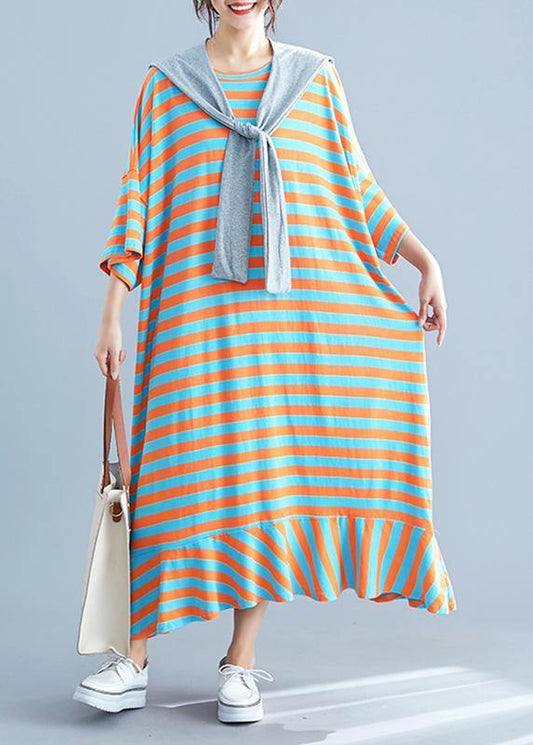 Vivid O Neck Cotton Dresses Tutorials Striped Cotton Robes Dresses Summer